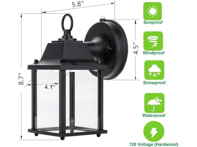 LIT-PaTH Dusk to Dawn Outdoor Wall Lantern, LED Wall Sconce, 5000K Daylight White, 9.5W, 800 Lumen, Aluminum Housing Plus Glass, Outdoor Rated,...