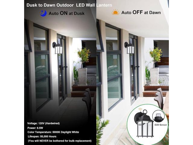 LIT-PaTH Dusk to Dawn Outdoor Wall Lantern, LED Wall Sconce, 5000K Daylight White, 9.5W, 800 Lumen, Aluminum Housing Plus Glass, Outdoor Rated,...