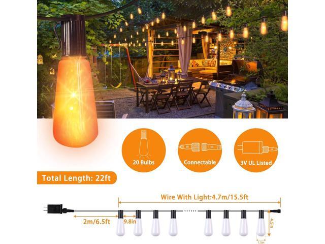 Flickering Flame String Lights - 22Ft 20LED for Outside, Plug-in Garden Decor - Halloween Christmas Indoor Outdoor, Connectable Backyard Decorative...