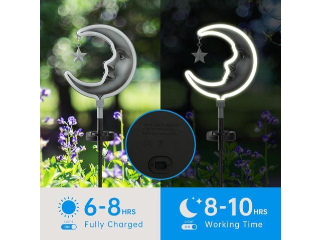 2pack Solar Moon Stars Lights Outdoor,Moom Solar Garden Lights Decor, Garden Outdoor Decorative,Solar Powered neon Lights for Pathway,Housewarming...