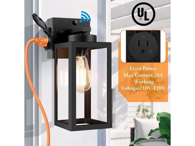 2-Pack Dusk to Dawn Outdoor Light Fixtures,Outdoor Wall Lights with Outlet Sensor,Black Exterior Porch Lights Waterproof Outdoor Wall...