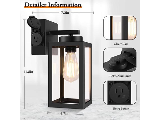 2-Pack Dusk to Dawn Outdoor Light Fixtures,Outdoor Wall Lights with Outlet Sensor,Black Exterior Porch Lights Waterproof Outdoor Wall...