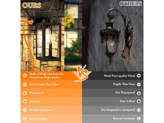 2-Pack Dusk to Dawn Outdoor Light Fixtures,Outdoor Wall Lights with Outlet Sensor,Black Exterior Porch Lights Waterproof Outdoor Wall...