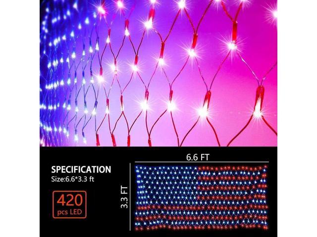 PUHONG (New) American Flag Lights, 420 LED USA Flag Net Lights, Outdoor Waterproof Patriotic Ornaments for Independence Day National Day July 4th...