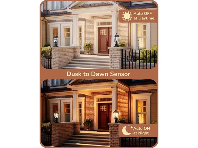 EDISHINE Dusk to Dawn Outdoor Post Light with Pier Mount Base, Hardwired Black Roman Waterproof Pole Lantern Fixture, Water Ripple Glass Exterior...