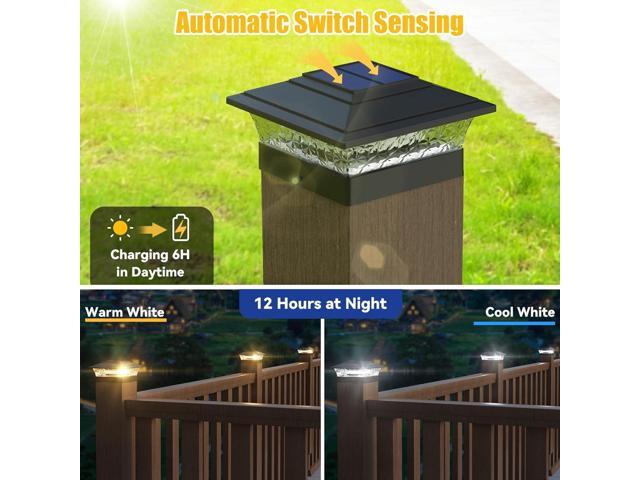APONUO Solar Post Lights Outdoor, 2 Lighting Modes 16 LEDs Solar Post Cap Lights for 4x4 5x5 6x6 Vinyl Wooden Posts Waterproof Fence Post Lights...