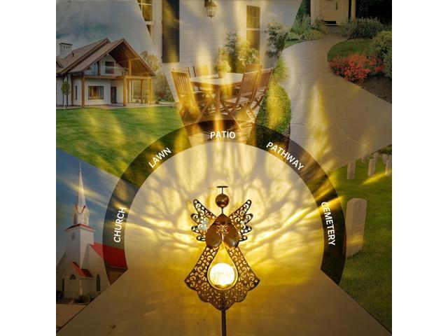 Starryfill Angel Stake Solar Lights with Crackle Glass Globe Waterproof Warm White LED, 40.5 inches Height Metal Bronze Stake Garden Patio Art...