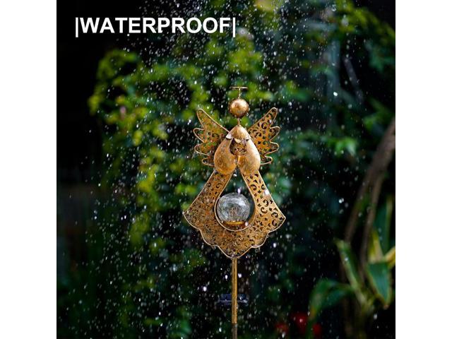 Starryfill Angel Stake Solar Lights with Crackle Glass Globe Waterproof Warm White LED, 40.5 inches Height Metal Bronze Stake Garden Patio Art...