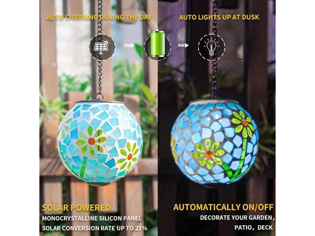 VCUTEKA Solar Lanterns Outdoor Waterproof - Hanging Solar Lights Garden LED Lanterns Mosaic Glass Design for Landscape Patio Yard Garden Pathway...