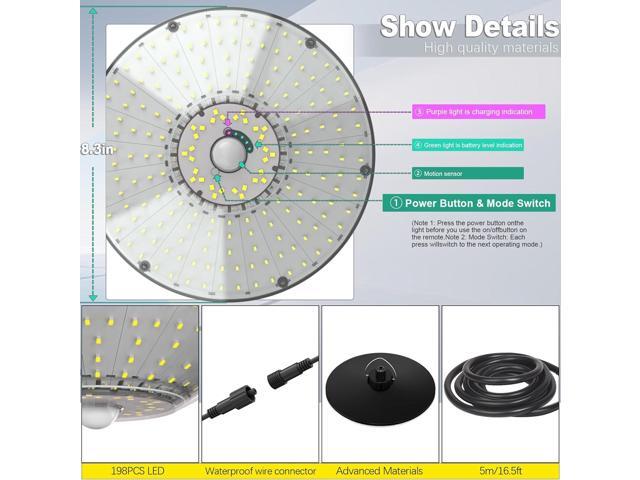 Solar Shed Light Outdoor Indoor Solar Powered Motion Sensor Light 198LED 1200LM Daytime Work Light with 5 Lighting Modes Remote Control IP65...