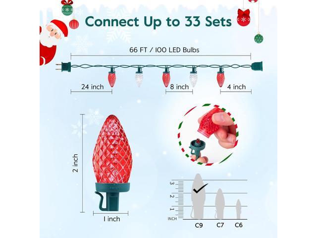 Brightown C9 LED Christmas Lights Outdoor, 66 ft 100 LED Strawberry String Lights, Waterproof Commercial Grade Extendable for Outside Roofline...