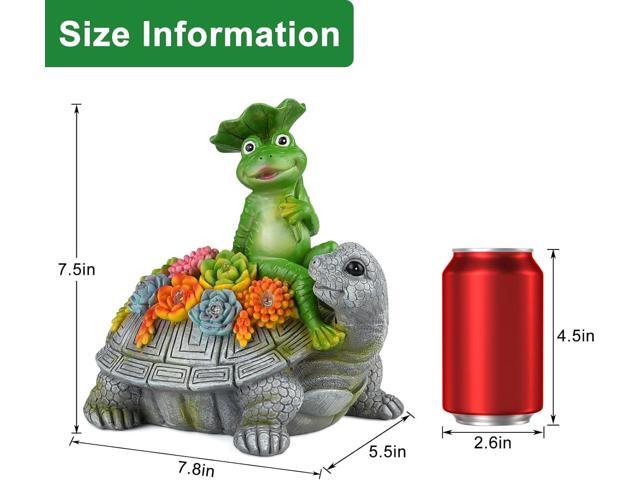 ILLUMINEW Solar Garden Outdoor Statues Turtle& Frog with Succulent and 8 LED Lights, Turtle Carrying Lotus Leaf Frog Figurines, Lawn Decorations...