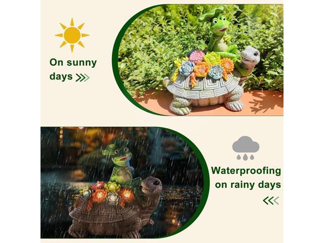 ILLUMINEW Solar Garden Outdoor Statues Turtle& Frog with Succulent and 8 LED Lights, Turtle Carrying Lotus Leaf Frog Figurines, Lawn Decorations...
