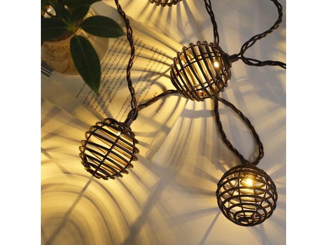 Decorative - Rattan Ball String Lights with 10 Led Bulbs Plug in Rattan Lantern String Lights for Patio Garden Backyard Party Decor,9.84FT