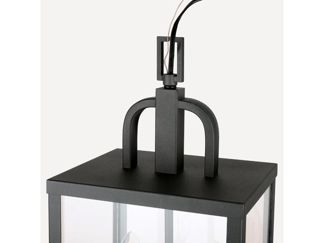 Large Outdoor Indoor Pendant Light 2-Light, Modern Black Metal Outside Chandelier Exterior Hanging Fixture Ceiling Mount with Clear Glass Shade for...