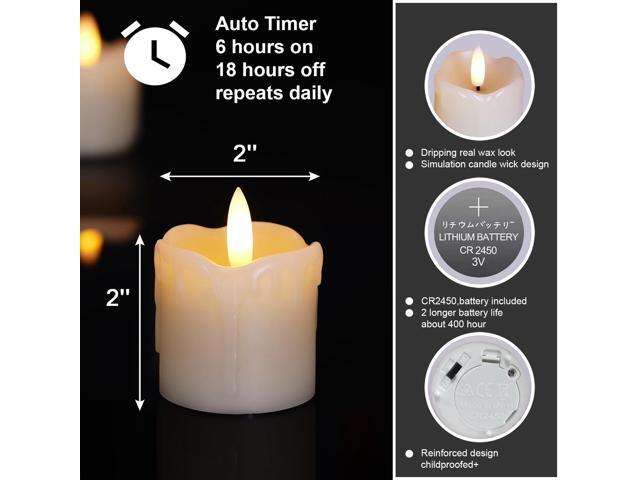 Homemory Flameless Votive Candles with Timer, 2' x 2' Real Wax, 400+Hour Realistic Black Wick Battery Operated Candles, Set of 6 for Wedding, Party...