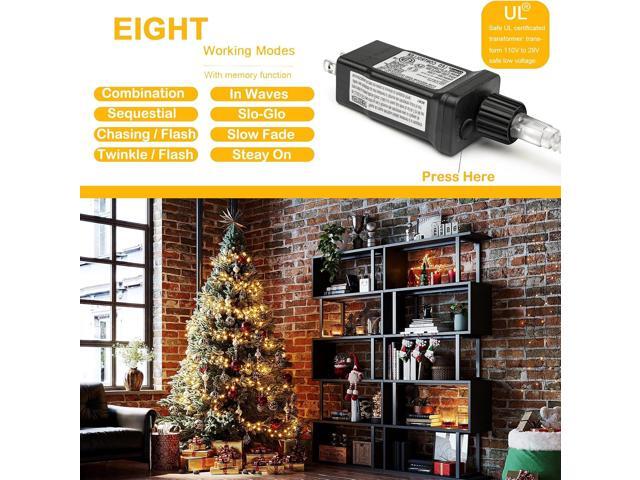 Decute 300LED Christmas String Lights Outdoor Waterproof 105FT UL Certified with End-to-End Plug 8 Modes, Warm White Indoor Starry Fairy Lights for...