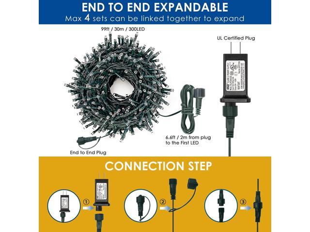 Decute 300LED Christmas String Lights Outdoor Waterproof 105FT UL Certified with End-to-End Plug 8 Modes, Warm White Indoor Starry Fairy Lights for...