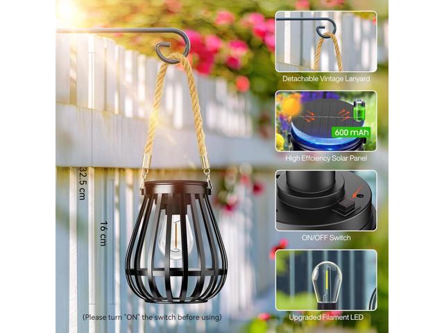 Hanging Solar Lanterns Outdoor Waterproof, Bright and Warm Lighting Up to 12 Hours, Premium Metal Lights with Twine for Yard Garden Patio Fence...