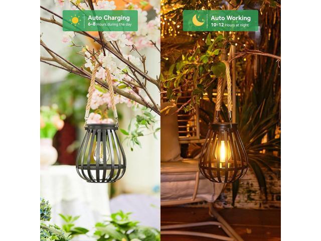 Hanging Solar Lanterns Outdoor Waterproof, Bright and Warm Lighting Up to 12 Hours, Premium Metal Lights with Twine for Yard Garden Patio Fence...