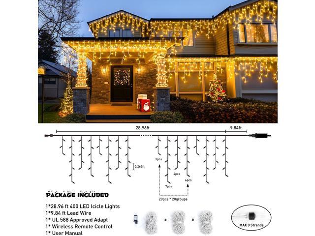 JMEXSUSS 38.8FT Icicle Lights for Outside, 400 LED Icicle Christmas Light Outdoor Indoor Plug in, Warm White Curtain String Lights for Wedding...