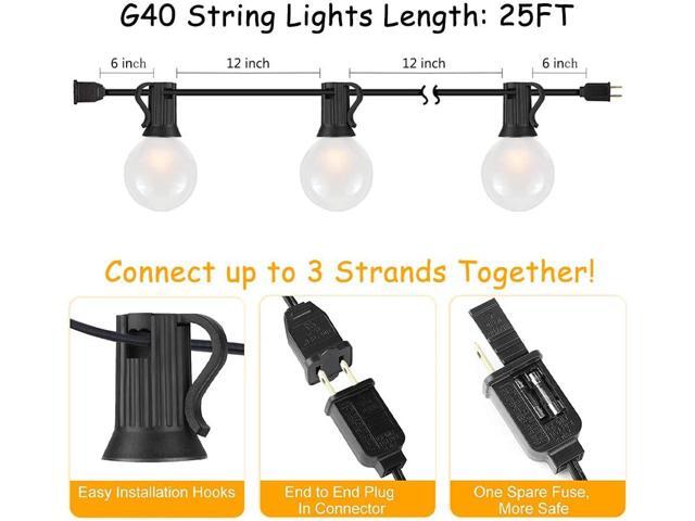 SUNSGNE 25Ft Outdoor Patio String Lights G40 with 27 Frosted White Globe Bulbs, Waterproof Connectable Hanging String Lights for Backyard Porch...