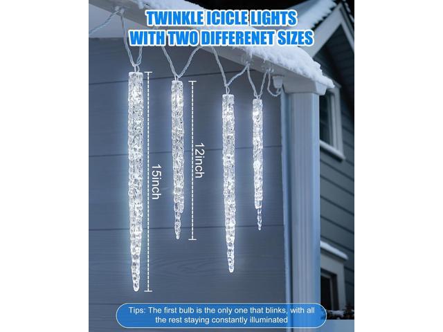 Minetom Icicle Lights Outdoor with Clips, 20ft 100 LED 20 Tubes Twinkling Icicle String Lights, Connectable Waterproof Hanging Icicle Christmas...