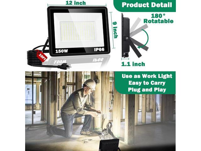 150W LED Flood Light,18000LM Floodlight with Plug,IP66 Waterproof Outdoor Lights, 5000K Daylight White Security Lights,Outdoor Floodlights for Yard...