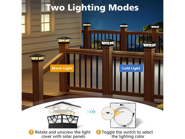 NIORSUN Solar Post Lights Outdoor 6 Pack, 2 Modes LED, Deck Fence Post Solar Lights for 3.5x3.5 4x4 5x5 5.5x5.5 Caps Patio Garden Decoration, Black