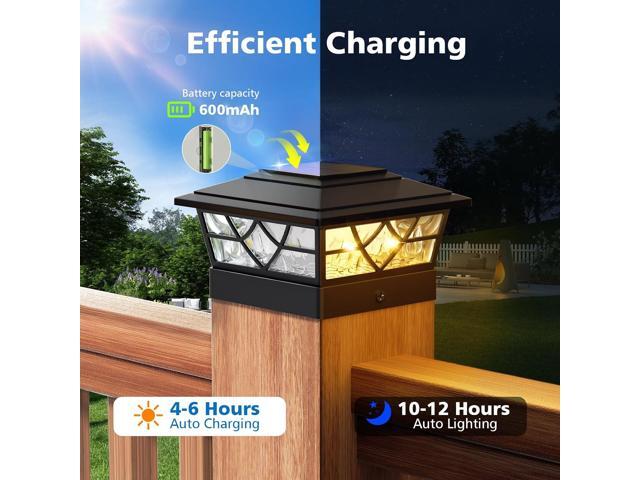 NIORSUN Solar Post Lights Outdoor 6 Pack, 2 Modes LED, Deck Fence Post Solar Lights for 3.5x3.5 4x4 5x5 5.5x5.5 Caps Patio Garden Decoration, Black