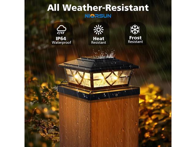 NIORSUN Solar Post Lights Outdoor 6 Pack, 2 Modes LED, Deck Fence Post Solar Lights for 3.5x3.5 4x4 5x5 5.5x5.5 Caps Patio Garden Decoration, Black