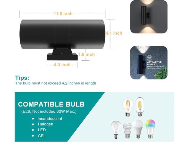 Tipace Black Modern Outdoor Porch Lights up Down Lights Exterior Cylinder Patio Light, Waterproof Exterior Wall Light Fixtures for...