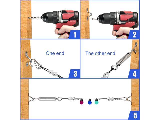 164FT Black Vinyl-Coated 304 Stainless Steel Cable Heavy Duty String Lights Hanging Kit with Turnbuckle, Thimble & Hooks for Outdoor, Patio,...