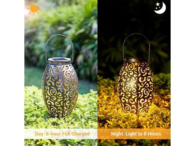Solar Lanterns Outdoor Waterproof, 2 Pack Solar Garden Lanterns, LED Hanging Lanterns Solar Powered with Handle, Garden Decorative Retro Metal...