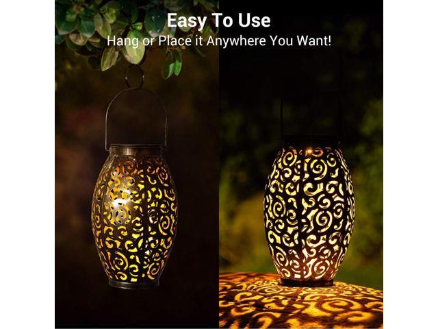 Solar Lanterns Outdoor Waterproof, 2 Pack Solar Garden Lanterns, LED Hanging Lanterns Solar Powered with Handle, Garden Decorative Retro Metal...