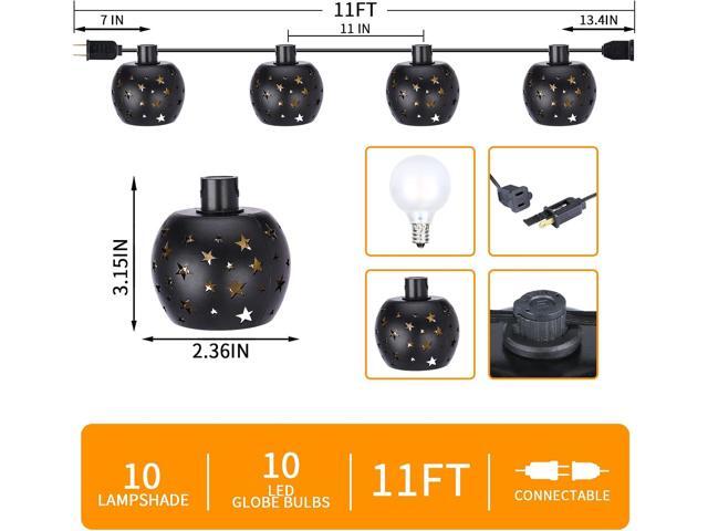 Lantern String Lights with 10 Clear G40 Bulbs and Star Plastic Lamp Shades, Indoor Outdoor String Lights for Patio Yard Christmas Decor