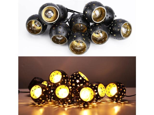 Lantern String Lights with 10 Clear G40 Bulbs and Star Plastic Lamp Shades, Indoor Outdoor String Lights for Patio Yard Christmas Decor
