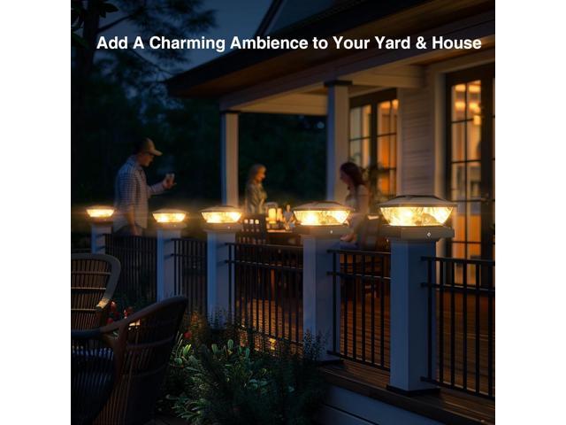 Solar Post Cap Lights Outdoor: 6 Pack 48 LED Fence Post Solar Lights - Solar Powered 2 Lighting Modes 4x4 Post Solar Lights for Deck Porch Patio...