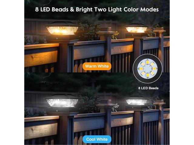 Solar Post Cap Lights Outdoor: 6 Pack 48 LED Fence Post Solar Lights - Solar Powered 2 Lighting Modes 4x4 Post Solar Lights for Deck Porch Patio...
