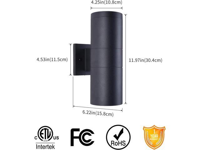 mirrea Modern Outdoor Porch Light Patio Light in 2 Lights with Matte Black Aluminum Cylinder and Tempered Glass Cover Waterproof Wall Sconce 6 Pack