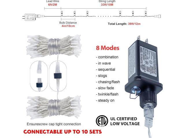 Hopolon 100LED White Christmas String Lights, 33ft Extendable Christmas Lights Outdoor Waterproof, 8 Modes LED White String Lights Indoor for Tree...