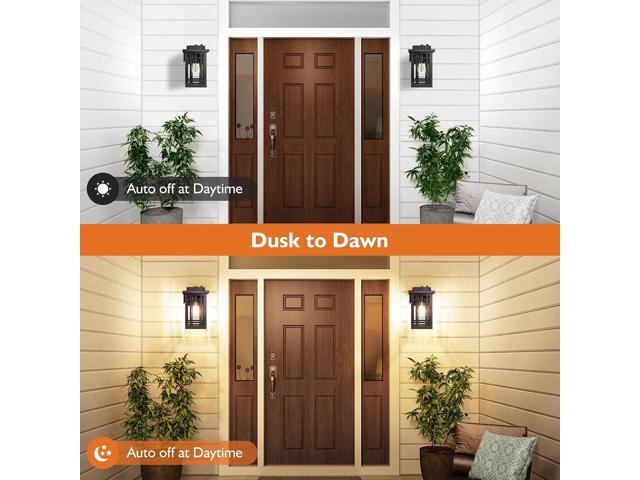 2-Pack Outdoor Porch Lights with Outlet,Dusk to Dawn Motion Modern Outdoor Wall Lights Exterior Lighting Fixtures Waterproof, Black Outside Light...
