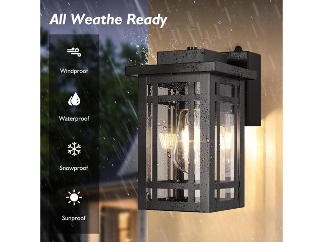 2-Pack Outdoor Porch Lights with Outlet,Dusk to Dawn Motion Modern Outdoor Wall Lights Exterior Lighting Fixtures Waterproof, Black Outside Light...