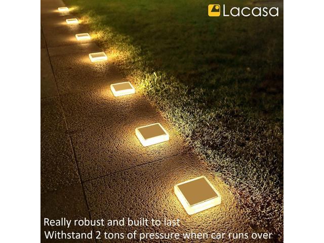 Lacasa Solar Deck Lights, 4 Pack 30LM LED Dock Lights Warm White 2700K, Outdoor Solar Powered Step Lights Light up All Night IP68 Waterproof Auto...
