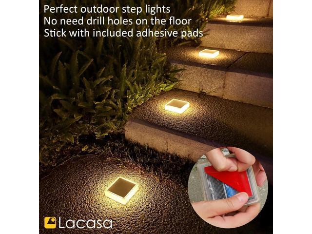 Lacasa Solar Deck Lights, 4 Pack 30LM LED Dock Lights Warm White 2700K, Outdoor Solar Powered Step Lights Light up All Night IP68 Waterproof Auto...
