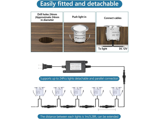 HIBOITEC Recessed LED Deck Light Kits(10 Pack), 12V Low Voltage Landscape Lighting IP67 Waterproof Outdoor Step Stair Lights Warm White Deck...