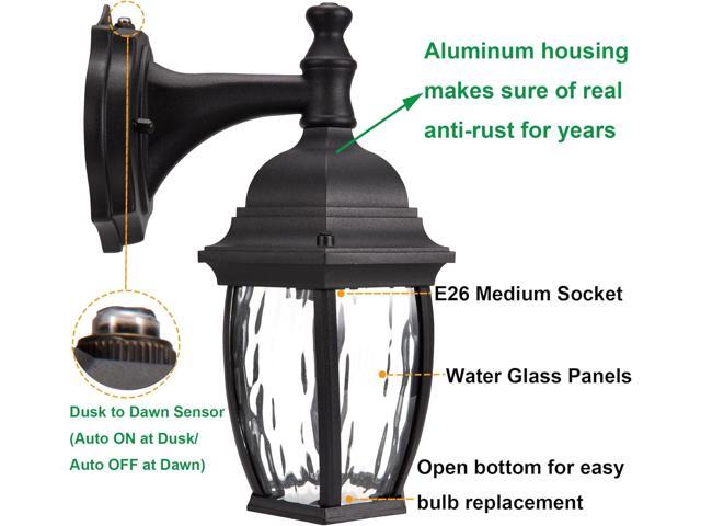LIT-PaTH Dusk to Dawn Outdoor Wall Lantern, Wall Sconce as Porch Lighting Fixture with E26 Medium Base Max 60W, Aluminum Housing with Glass Shade,...