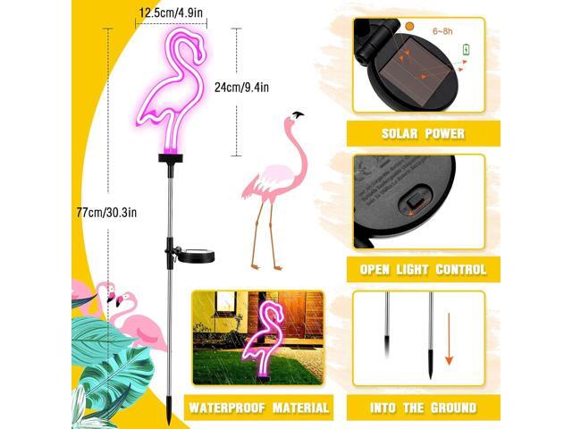 Hortsun Flamingo Solar Lights Outdoor Neon Light Yard Pink Flamingo Waterproof Decorations for Garden Patio Yard Pathway Decoration(4 Pack)