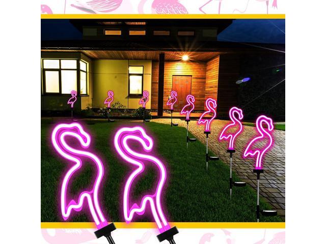 Hortsun Flamingo Solar Lights Outdoor Neon Light Yard Pink Flamingo Waterproof Decorations for Garden Patio Yard Pathway Decoration(4 Pack)