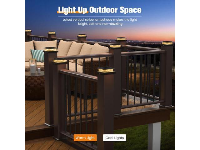 Post Cap Lights 8pack, 4x4 Deck Fence Post Solar Lights Outdoor with Warm White Lighting,Black Waterproof Solar Post Lights for Vinyl/Wood Posts to...